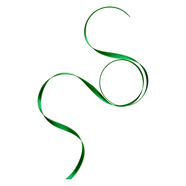 Shiny Satin Ribbon Green Color Isolated White Background Ribbon Image — Stock Photo, Image