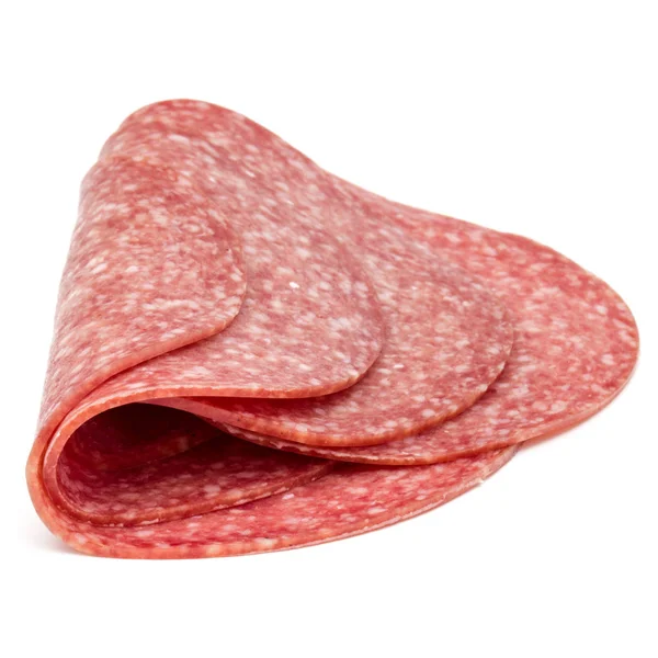 Salame Affumicato Fette Salsiccia Isolato Sfondo Bianco — Foto Stock