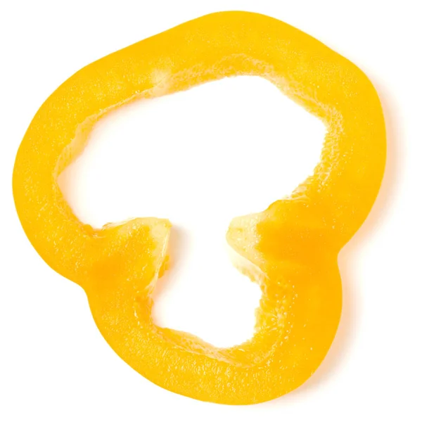 Φέτα κίτρινου πιπεριού απομονώθηκε σε λευκό φόντο. Κορυφαίο — Φωτογραφία Αρχείου