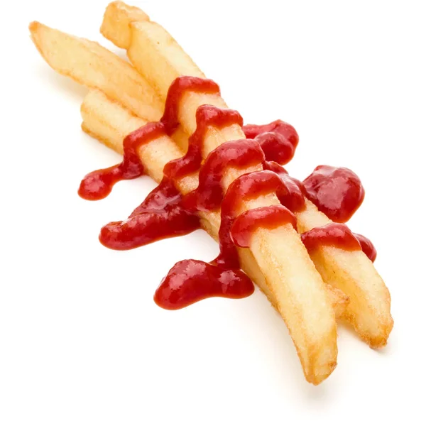 Batatas fritas francesas com ketchup isolado sobre fundo branco — Fotografia de Stock