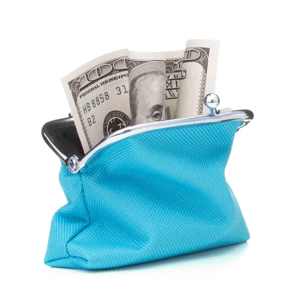 Blue cash wallet isolated on white background. Charge purse with — Stock Photo, Image