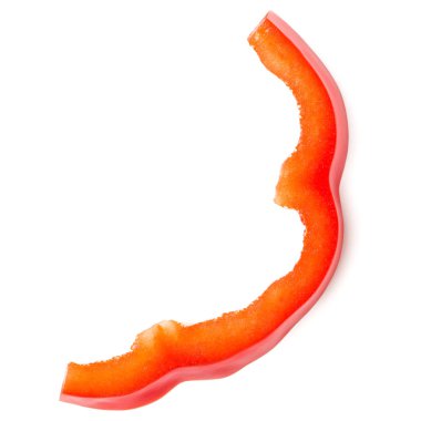 beyaz arka plan kesim izole kırmızı biber dilim parçası. Üst v