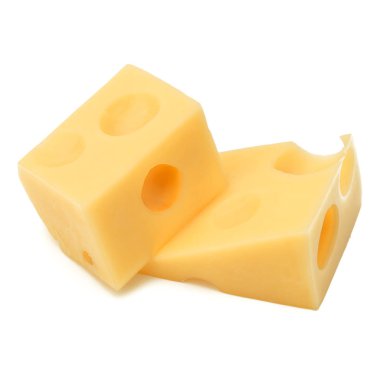 Peynir küpleri. Peynir blok beyaz arka plan cutou izole