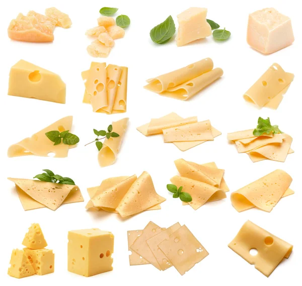 Coleção de queijos isolada sobre fundo branco. Conjunto de diferentes — Fotografia de Stock