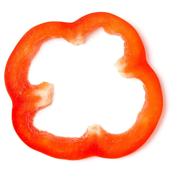 Φέτα από κόκκινο πιπέρι απομονώθηκε σε λευκό φόντο. Κορυφαία προβολή, — Φωτογραφία Αρχείου