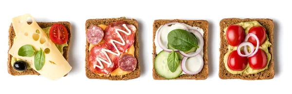 Collectie van open geconfronteerd sandwich crostini geïsoleerd op witte BAC — Stockfoto