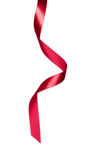 Shiny satin ribbon in red color isolated on white background clo