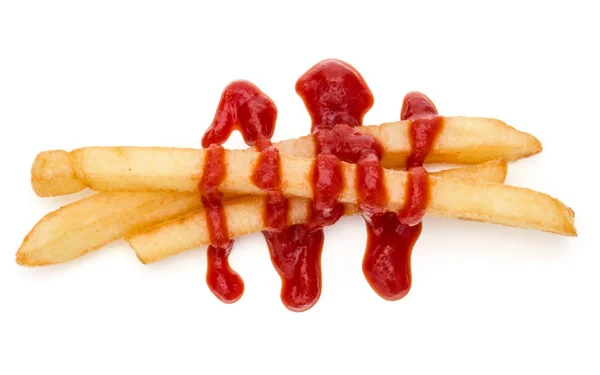 Pommes de terre frites au ketchup isolé sur fond blanc — Photo