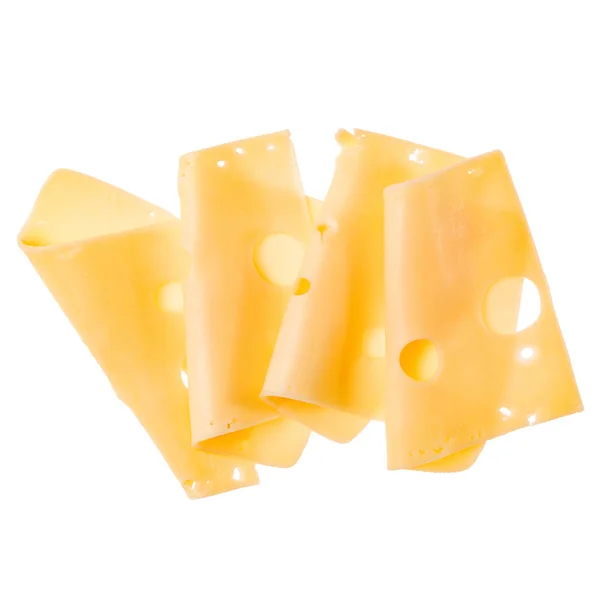 Rebanadas de queso aisladas sobre fondo blanco. Vista superior. Puesta plana . — Foto de Stock