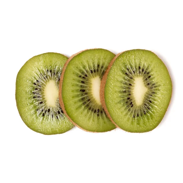 Tre fette di kiwi isolate su fondo bianco primo piano. Ki — Foto Stock