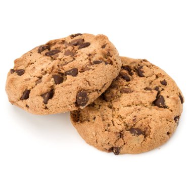 Beyaz arka plan üzerinde izole iki çikolatalı kurabiye. Tatlı b