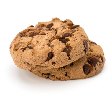 Beyaz arka plan üzerinde izole iki çikolatalı kurabiye. Tatlı b