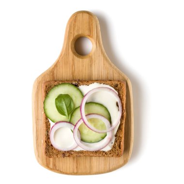 Açık yüzlü sebze sandviç kanepe veya crostini ahşap bir se