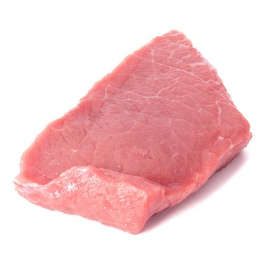 Beyaz arka plan kes şunu om çiğ kıyılmış sığır eti küp izole.