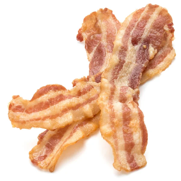 Tranches de bacon croustillantes cuites isolées sur fond blanc — Photo