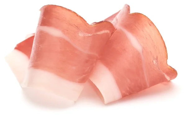 Italiaanse prosciutto crudo of Jamón. Rauwe ham. Geïsoleerd op witte ba — Stockfoto