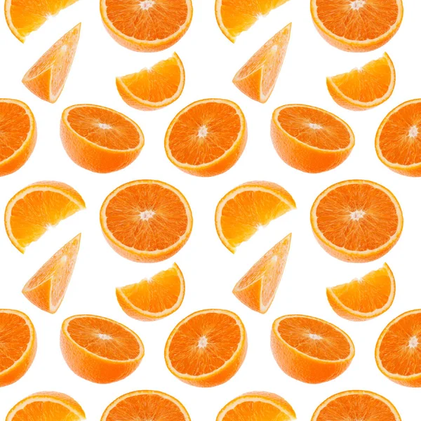 Orange frukt sömlösa mönster. Orange segment isolerade på vitt — Stockfoto