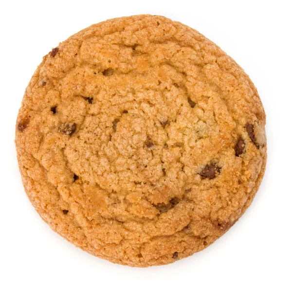 Jeden Chocolate chip cookie na białym tle. Słodki bi — Zdjęcie stockowe