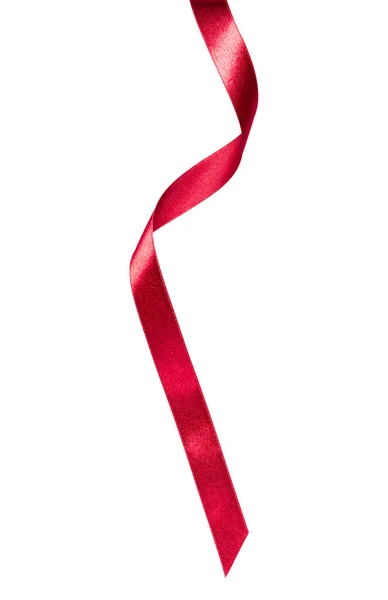Shiny satin ribbon in red color isolated on white background clo — Stock Photo, Image