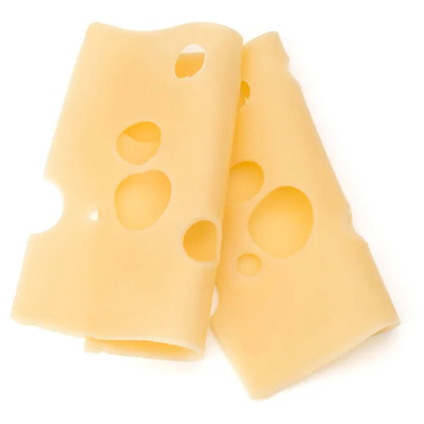 Duas fatias de queijo isoladas no fundo branco — Fotografia de Stock