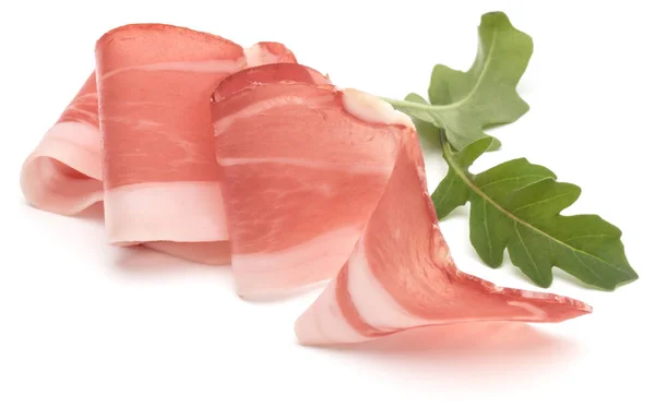 Italiaanse prosciutto crudo of Jamón. Rauwe ham. Geïsoleerd op witte ba — Stockfoto