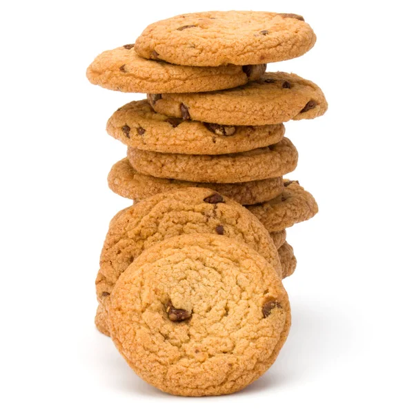 Stacked Chocolate chip cookies isolated on white background. Swe — Stock Photo, Image