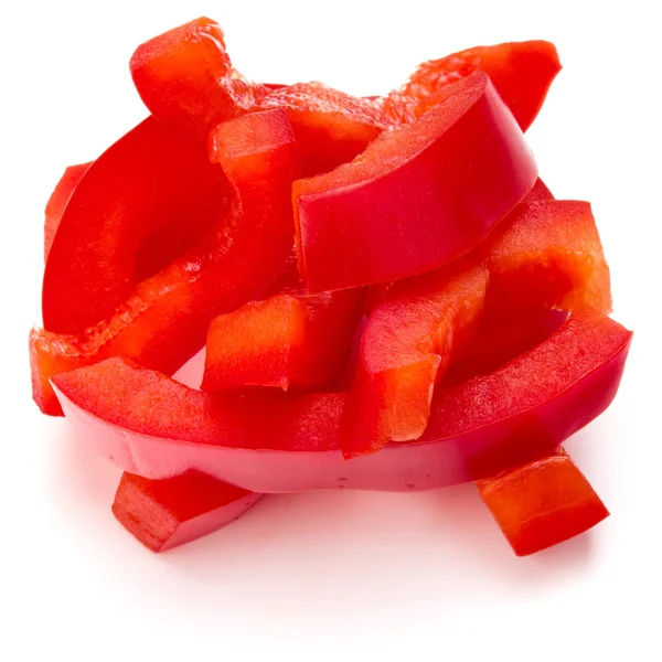 Κόκκινη γλυκιά πιπεριά κομμένη λωρίδες που απομονώνονται σε λευκό φόντο — Φωτογραφία Αρχείου