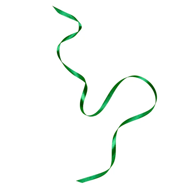 Λαμπερό σατέν κορδέλα σε πράσινο χρώμα που απομονώνονται σε λευκό φόντο . — Φωτογραφία Αρχείου