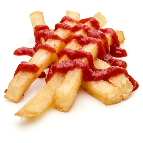 Batatas fritas francesas com ketchup isolado sobre fundo branco — Fotografia de Stock