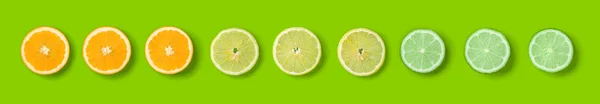 Citrus Fruit pattern on green  background. Orange, Lime, Lemon s — Stock Photo, Image