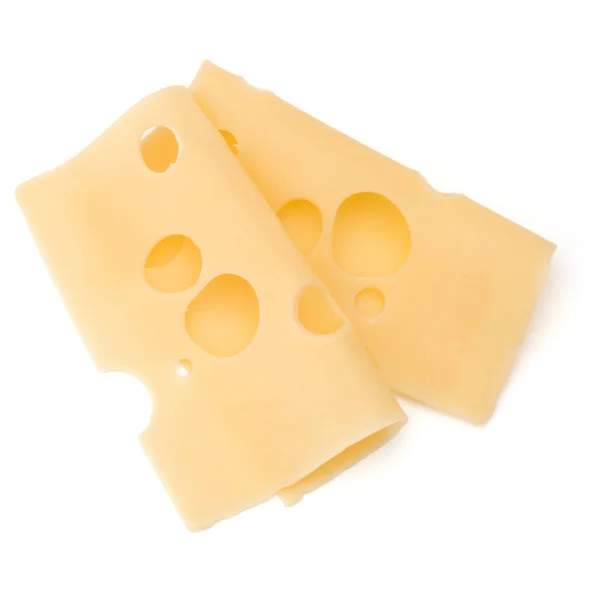 Dos rebanadas de queso aisladas sobre fondo blanco — Foto de Stock