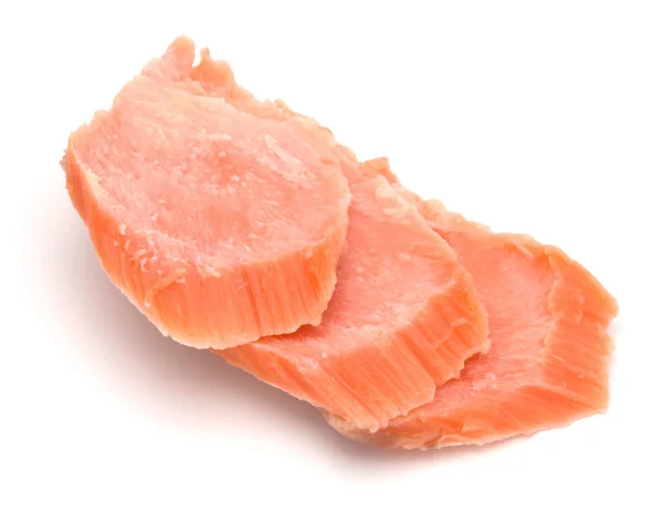 Segmenti di salmone affumicato isolati su fondo bianco ritaglio. Preparazione — Foto Stock