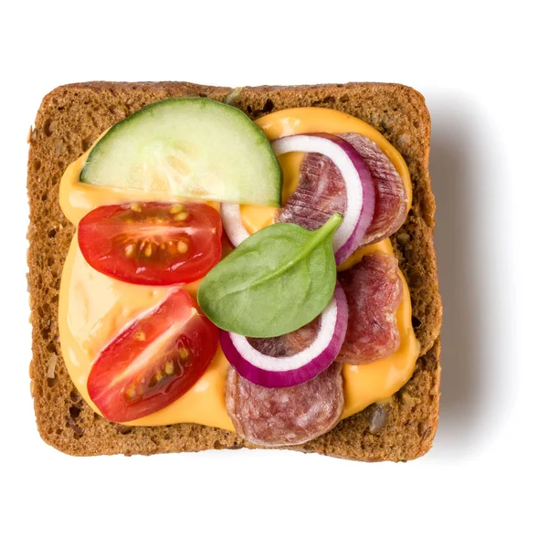 Salamlı canape. Açık yüzlü sandviç crostini whi izole — Stok fotoğraf
