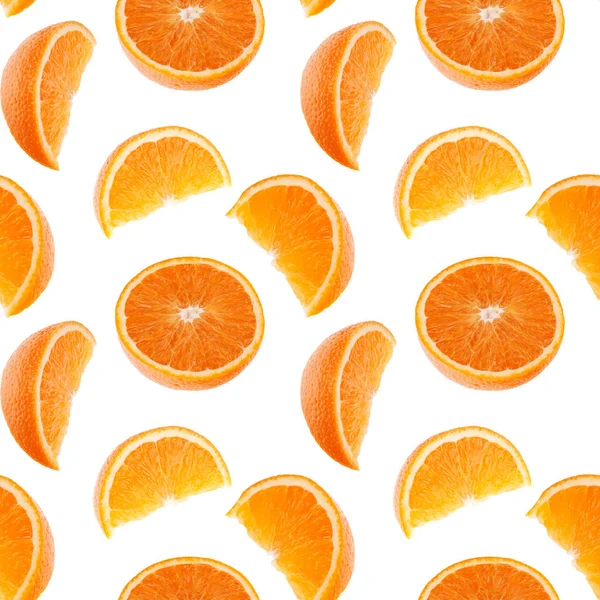 Orange fruit seamless pattern. Orange segments isolated on white — Stock Photo, Image