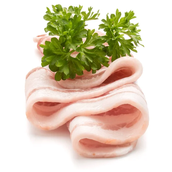 Sliced bacon and parsley leaves isolated on white background cu — Stock Image Sliced bacon and parsley leaves isolated on white background cu Royalty Free Stock Images