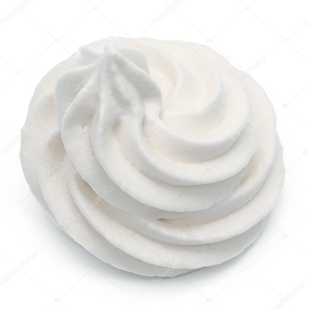 Whipped cream swirl  isolated on white background cutout