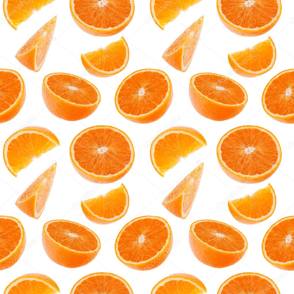 Orange fruit seamless pattern. Orange segments isolated on white