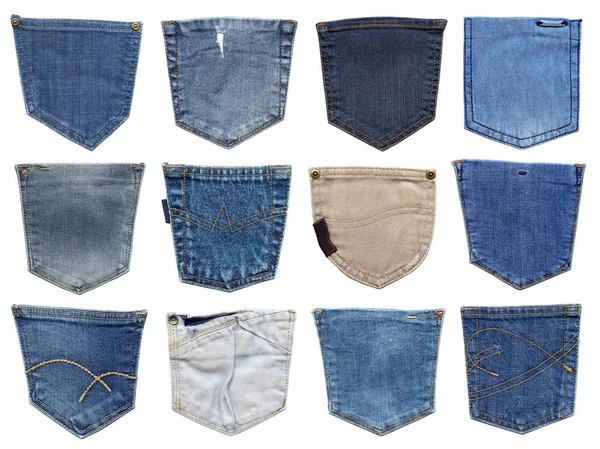 Jeans pocket isolated on white. Set of different jeans pocket. Stock Image