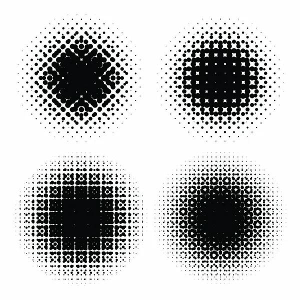 Abstracte geometrische grafische halftone ontwerpelementen. Set van raster cirkels met moire — Stockvector