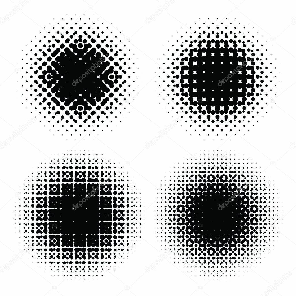 Abstract geometric design graphic halftone elements. Set of raster circles with moire