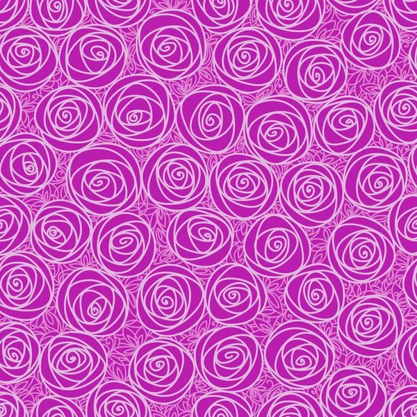 植物无缝图案 轮廓型玫瑰 带粉红花朵的背景摘要 涂鸦手绘线条艺术设计元素 — 图库矢量图片