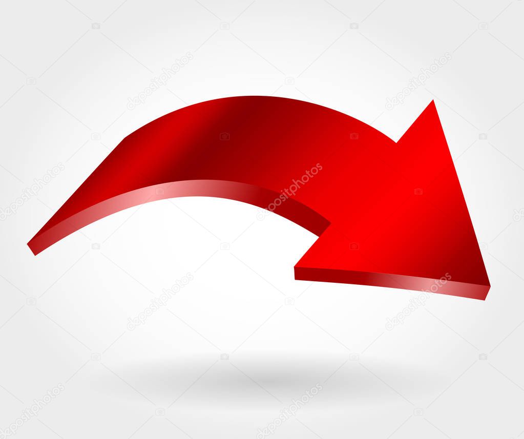 Red down arrow and neutral white background. 3D illustration