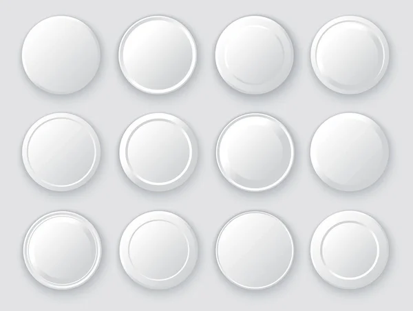 White circles. Abstract disk frames. Set of round buttons — Stock Vector