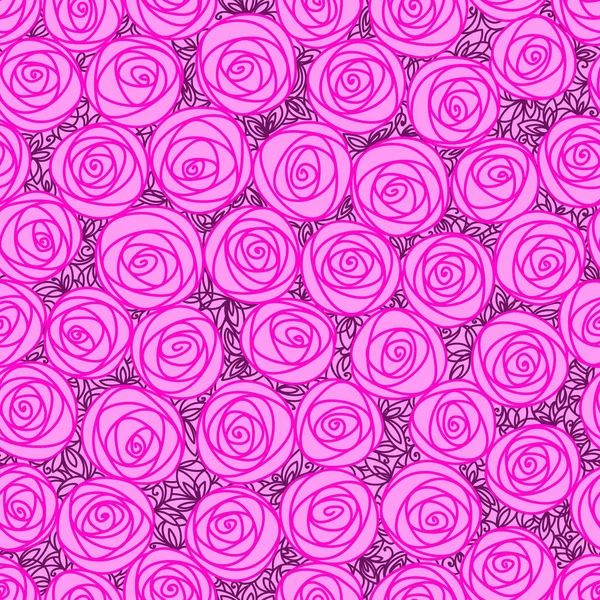 Floral seamless pattern. Outline stylized roses. Abstract background with pink flowers. Doodle hand drawn line art design element. — Stock Vector