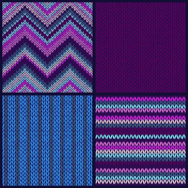 Seamless knitted pattern. Set of blue pink white gray color backgrounds — Stock Vector