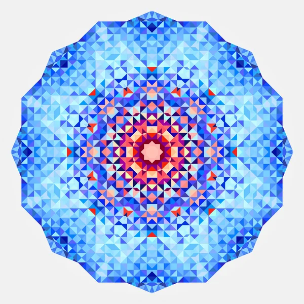 Runde symmetrische digitale Ornamente. abstraktes blaues rotes Mandala — Stockvektor