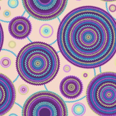 Soyut Kusursuz Etnik Biçim Çemberi Basit Renk Vektörü Needlework Arkaplanı, Süslü Yuvarlak Geometrik Örgü Örgü Deseni