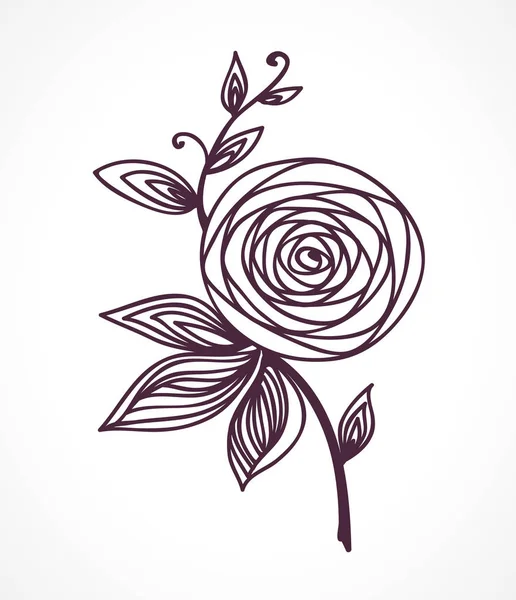 Rose Gestileerde Bloem Hand Tekening Schets Pictogram Symbool Cadeau Voor — Stockvector