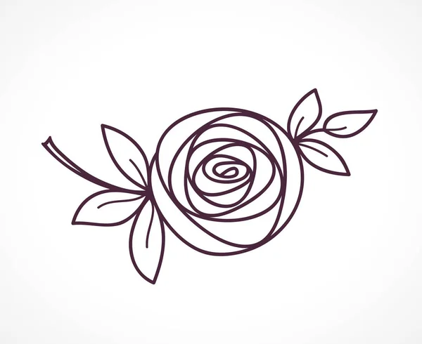 Rose Símbolo Flor Estilizada Esquema Icono Dibujo Mano Elemento Decorativo — Vector de stock