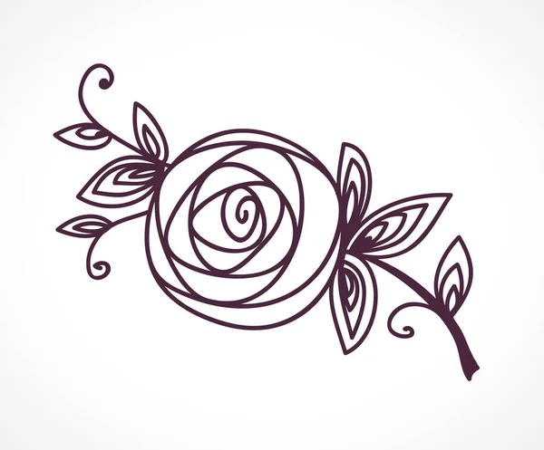 Rose Símbolo Flor Estilizado Delineie Ícone Desenho Manual Elemento Decorativo —  Vetores de Stock